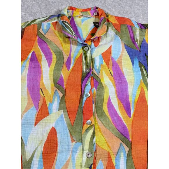 Soft Surroundings Womens M Multicolor Peregrine Gauze Fiery Stripe Button Blouse - Picture 8 of 10